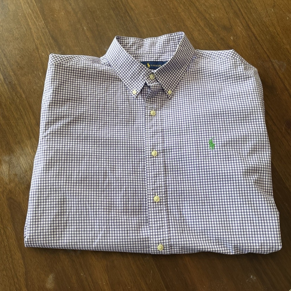 Ralph Lauren Classic Gingham Shirt Men XL Purple Check Button Down Green Pony